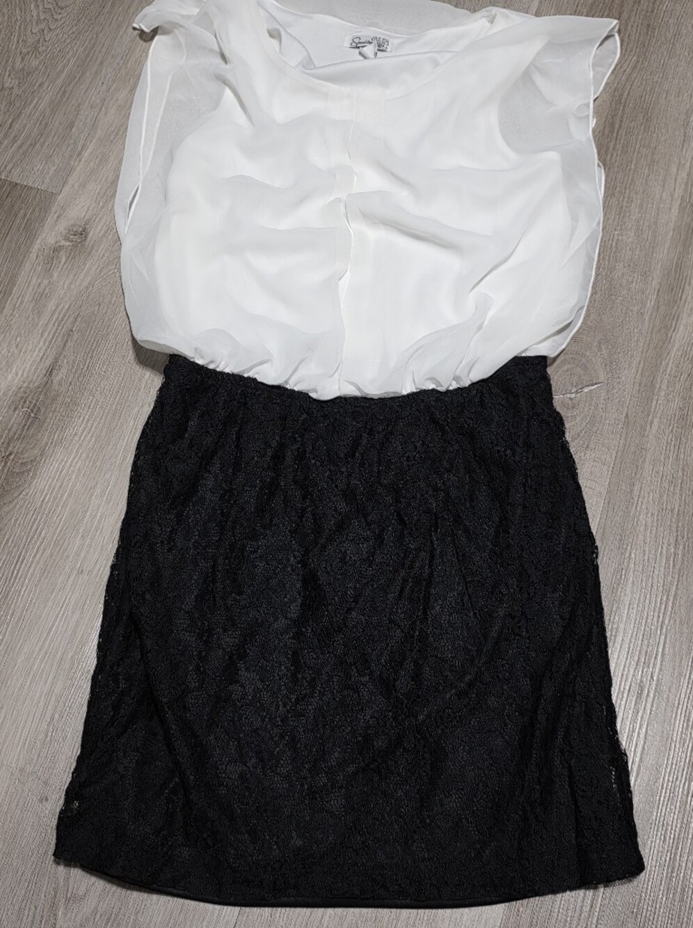 Two-Tone Black Lace & White Strapless Dress